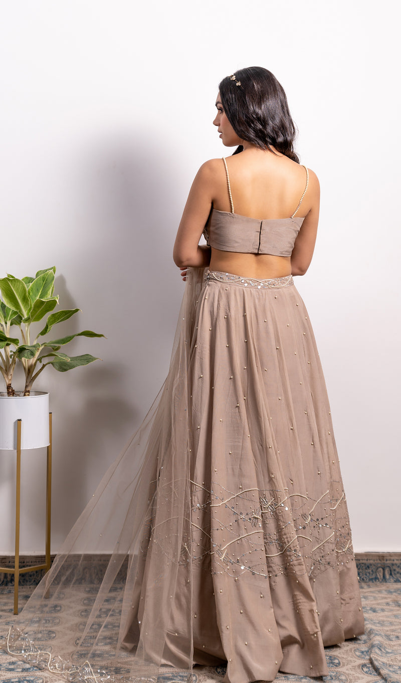COWL TOP WITH EMBROIDERED LEHENGA AND DUPATTA