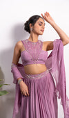 EMBROIDERED BLOUSE WITH HIGH SLIT LEHENGA AND FRILL DUPATTA ( WITHOUT SLIT AVAILABLE)