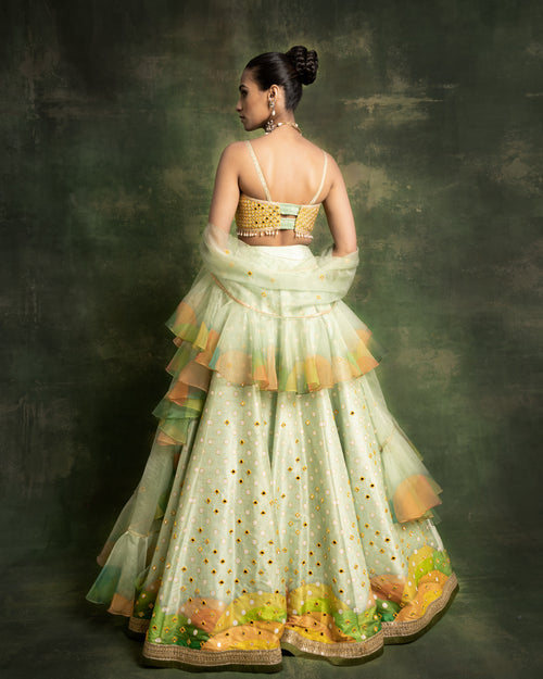 Mint Green Mirror Embroidered Lehenga Set