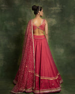 Coral Raw Silk Mirror Embroidered Lehenga Set