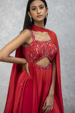 Amber orange jumpsuit with draped dupatta