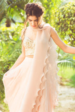 Baby peach organza lehenga