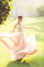 Baby peach organza lehenga