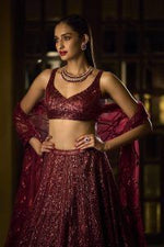 Deep Maroon Sequin Lehenga Set