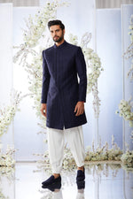 Midnight Blue Sherwani Set by Seema Gujral at Lotus Bloom Canada. 