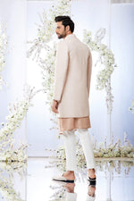 Salmon Short Sherwani Set by Seema Gujral at Lotus Bloom Canada. 