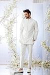 Antique Silver Open Short Sherwani Set by Seema Gujral at Lotus Bloom Canada.