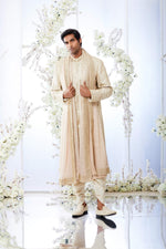 Two-Tone Beige Gota Patti Sherwani Set by Seema Gujral at Lotus Bloom Canada