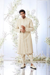 Two-Tone Beige Gota Patti Sherwani Set by Seema Gujral at Lotus Bloom Canada