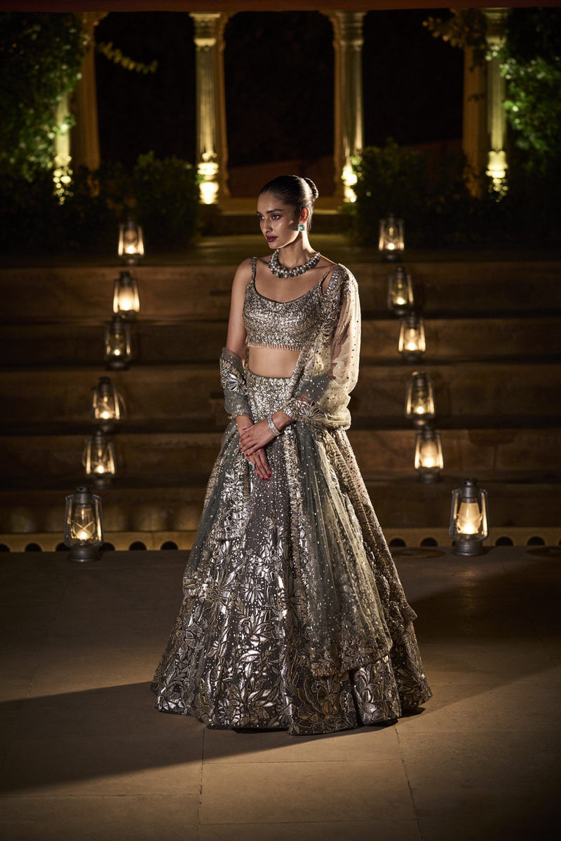 Metallic Grey Lehenga Set