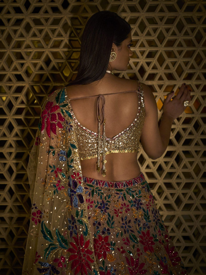 Gold Multi-Coloured Floral Lehenga Set