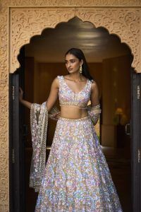 Nude Multi- Coloured Floral Lehenga Set