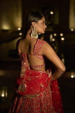 Red Mirror Work Lehenga Set