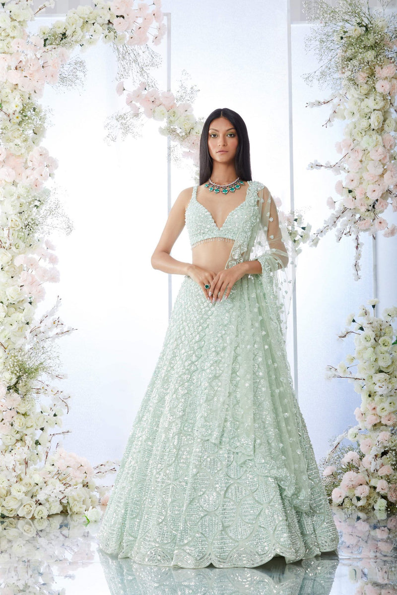 Mint Green Sequin Lehenga Set