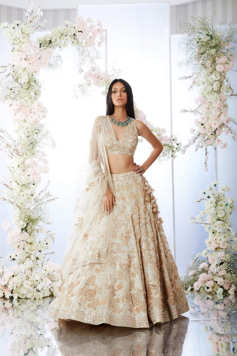 Cream Floral Lehenga Set