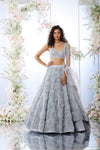 Ice Blue Grey Three – Dimensional Floral Lehenga Set