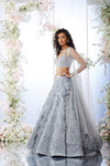 Ice Blue Grey Three – Dimensional Floral Lehenga Set