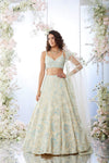 Cream Blue Sequin Lehenga Set