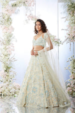 Cream Blue Sequin Lehenga Set