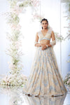 Beige Blue Chevron Sequin Lehenga Set