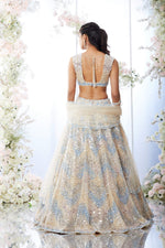 Beige Blue Chevron Sequin Lehenga Set