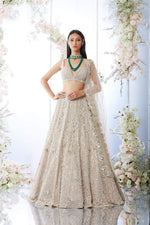 Champagne Floral Lehenga Set by Seema Gujral at Lotus Bloom Canada