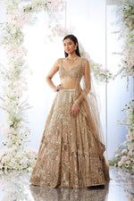 Biscotti Gold Sequin Lehenga Set by Seema Gujral at Lotus Bloom Canada.