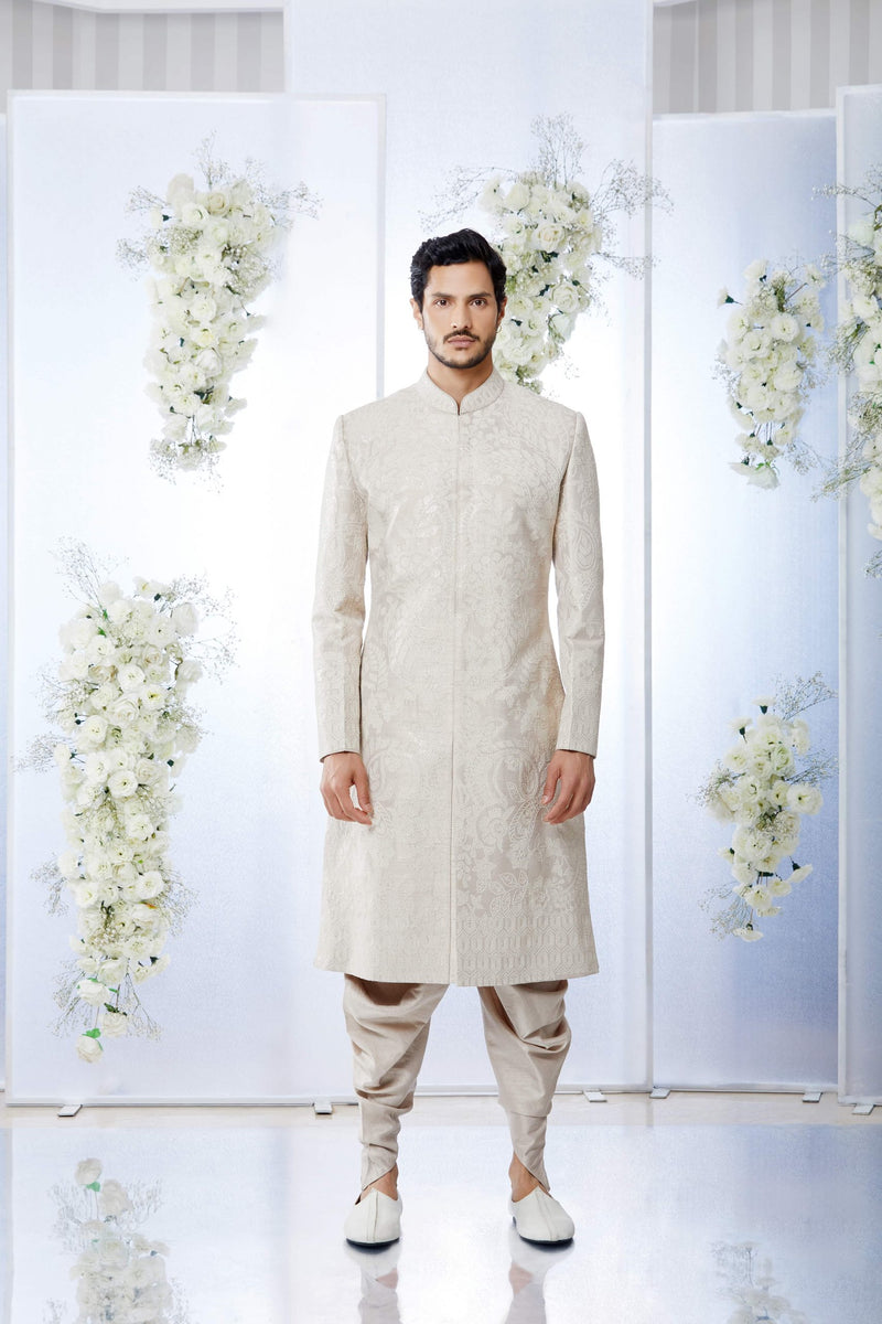 Ivory Sequin Sherwani Set by Seema Gujral at Lotus Bloom Canada