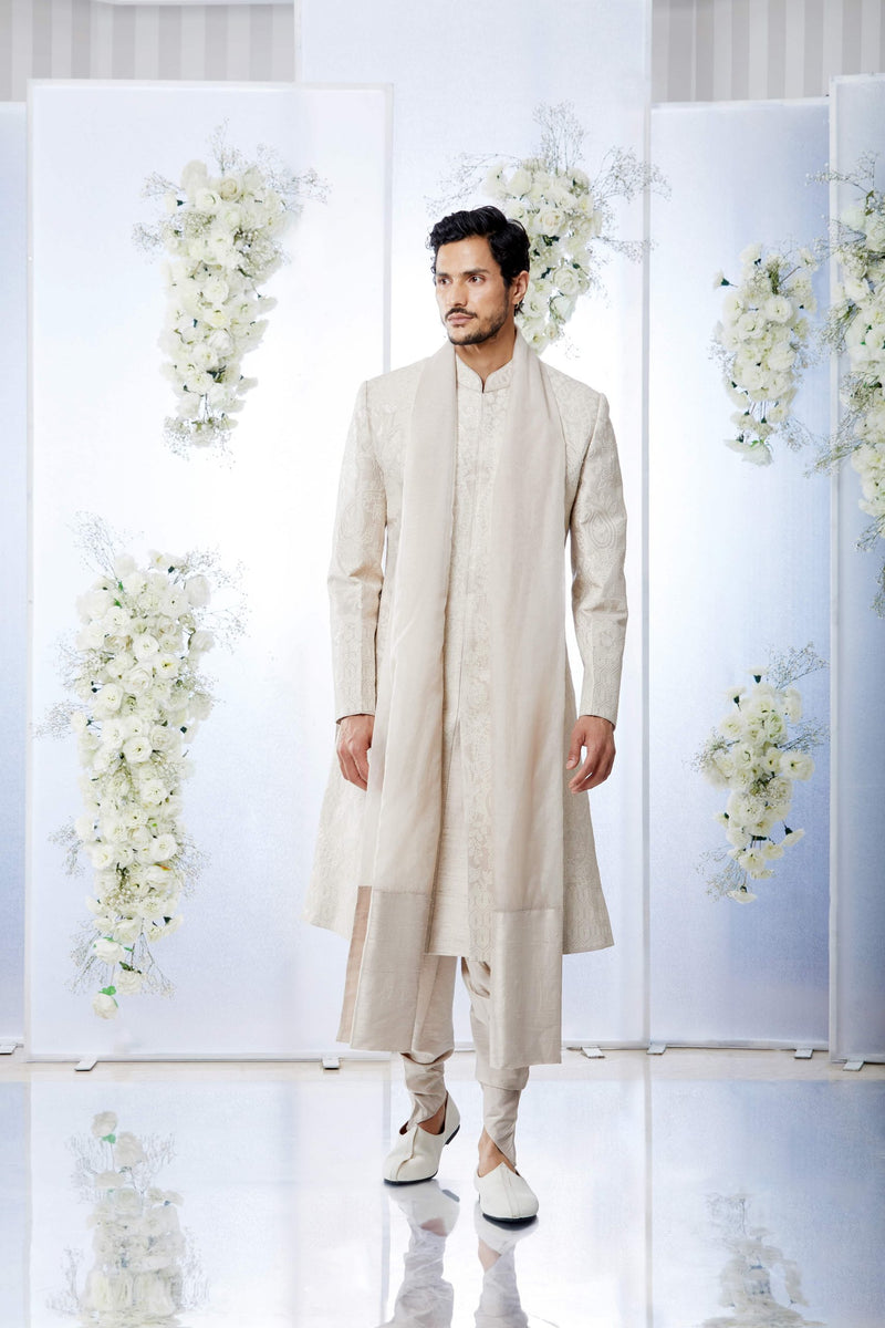 Ivory Sequin Sherwani Set by Seema Gujral at Lotus Bloom Canada