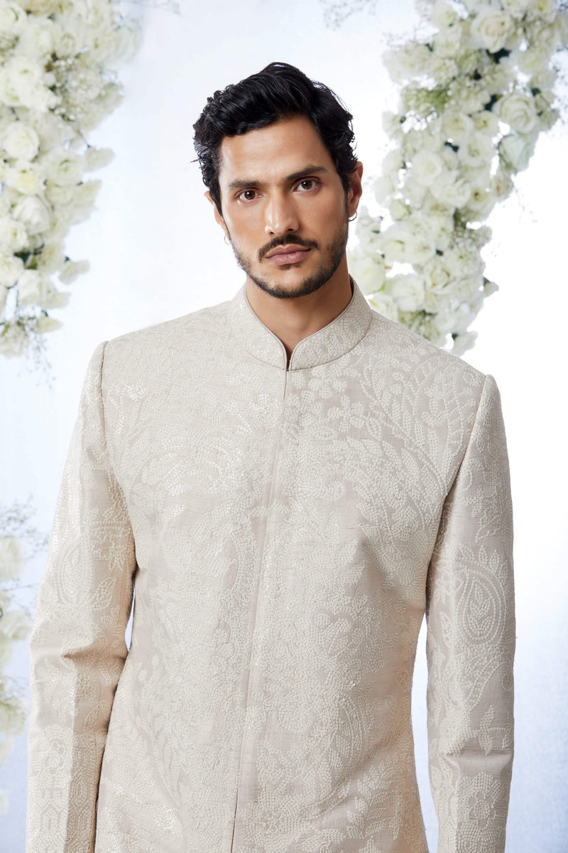 Ivory Sequin Sherwani Set by Seema Gujral at Lotus Bloom Canada