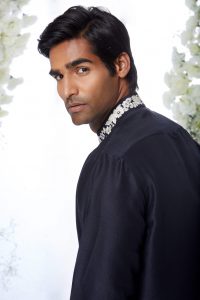 Black Silk Kurta Set by Seema Gujral Men- Lotus Bloom Canada