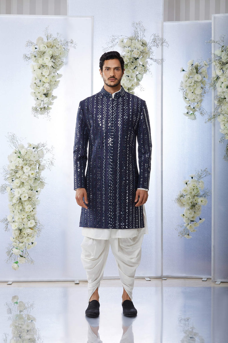 Midnight Mirror Work Sherwani Set by Seema Gujral at Lotus Bloom Canada