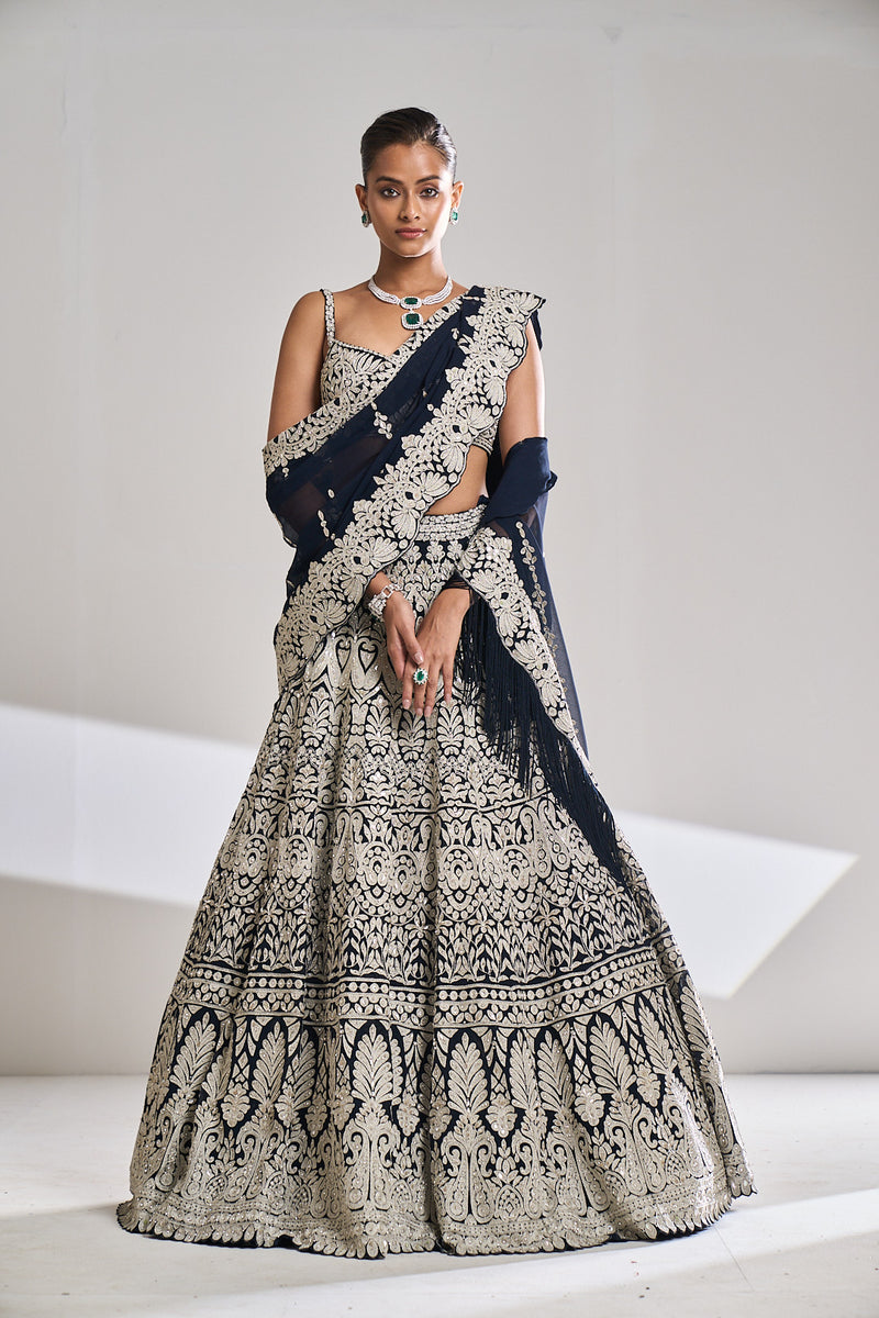 Navy Georgette Lehenga Set by Seema Gujral - Lotus Bloom Canada