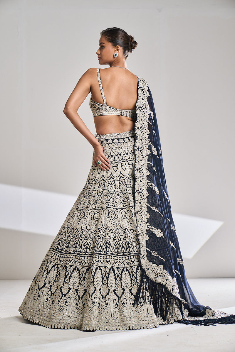 Navy Georgette Lehenga Set by Seema Gujral - Lotus Bloom Canada