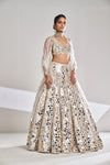 Cream Gold Mirror Work Lehenga Set by Seema Gujral - Lotus Bloom Canada