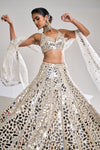 Cream Gold Mirror Work Lehenga Set by Seema Gujral - Lotus Bloom Canada