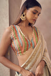 Sunehri Tissue silk saree with multicolored blouse