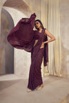 Sitaara wine saree with asymmetrical cape blouse