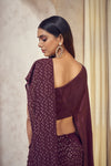 Sitaara wine saree with asymmetrical cape blouse