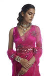 PEACOCK PINK MIRROR CUTWORK SAREE