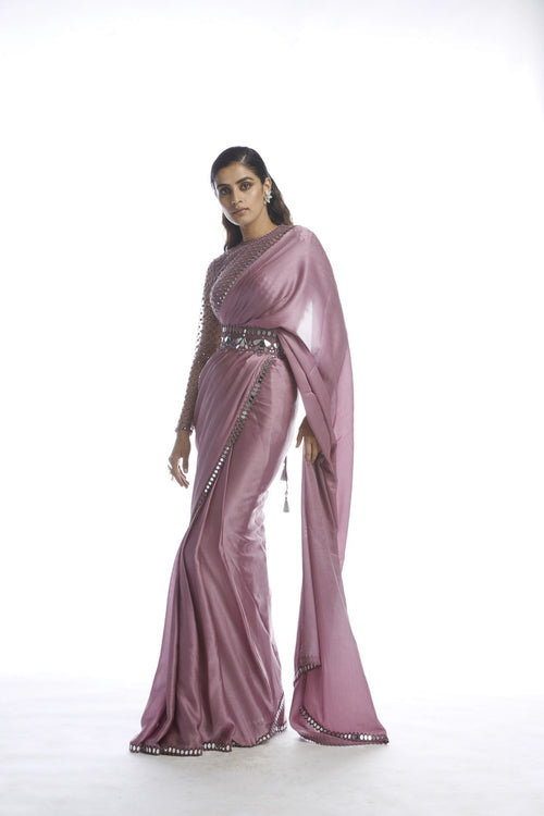 OLD ROSE SATIN CHIFFON SAREE