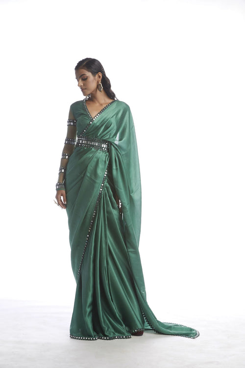 SAGE GREEN SATIN CHIFFON SAREE