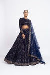 Navy blue dense dot lehnga set