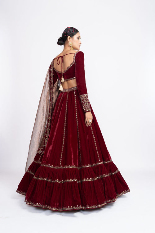 Mehroon double tier lehnga set