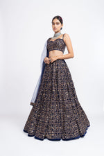 Navy blue fully embroidered corset lehnga set