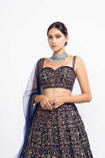 Navy blue fully embroidered corset lehnga set