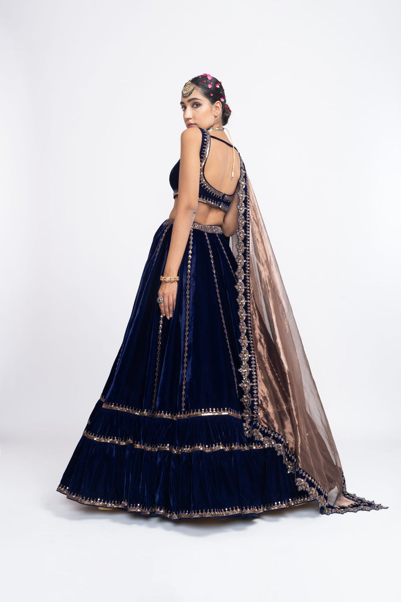 Navy blue double tier lehnga set