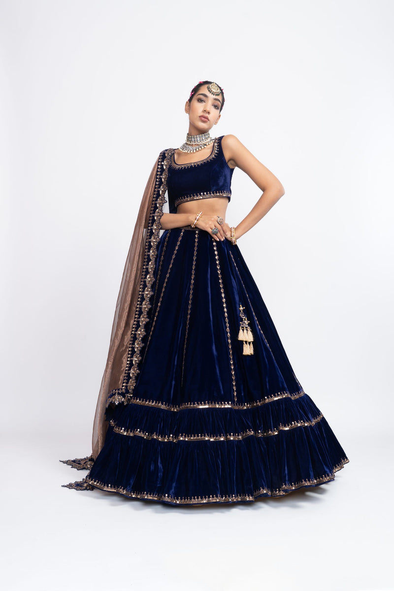 Navy blue double tier lehnga set