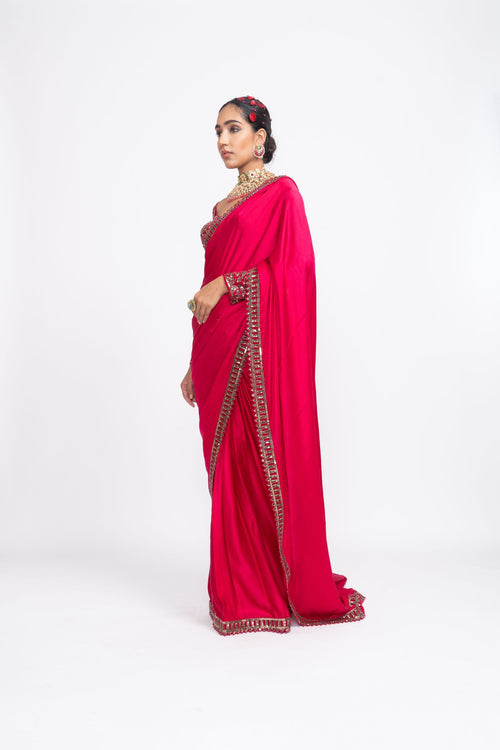 Red sarin saree set