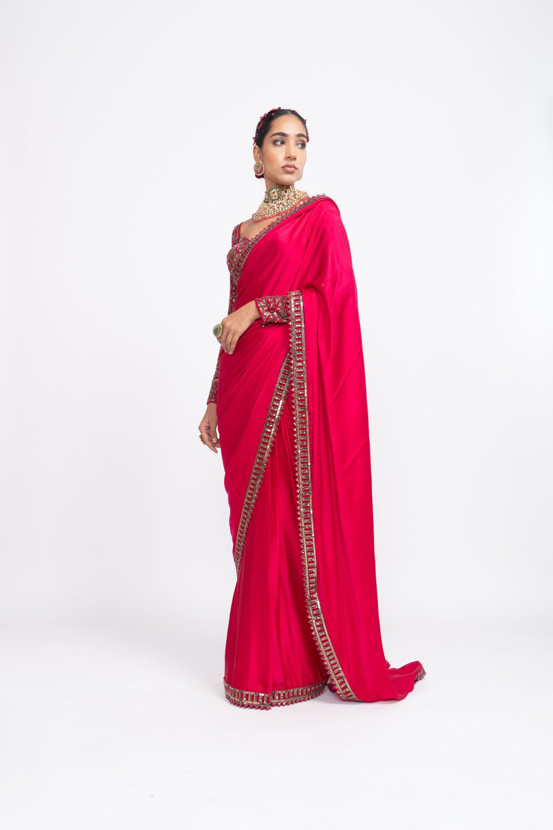 Red sarin saree set